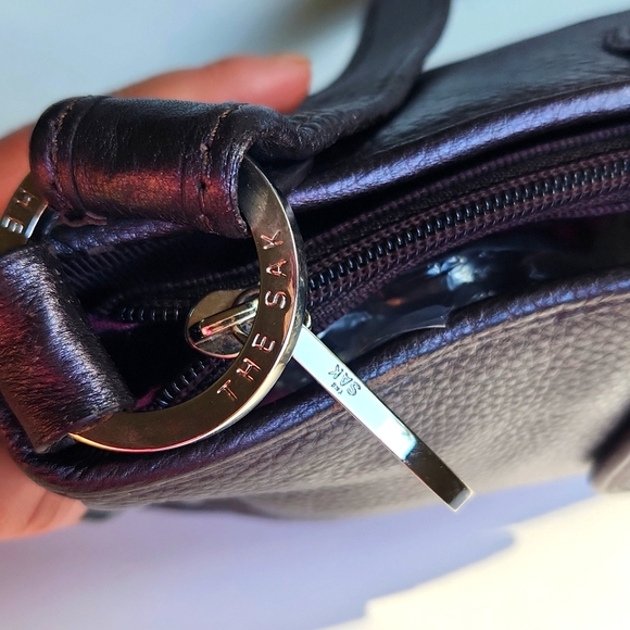The Sak Pink Label Y2K Shoulder Bag - Pebbled Leather in Metallic Plum Color - Picture 6 of 16